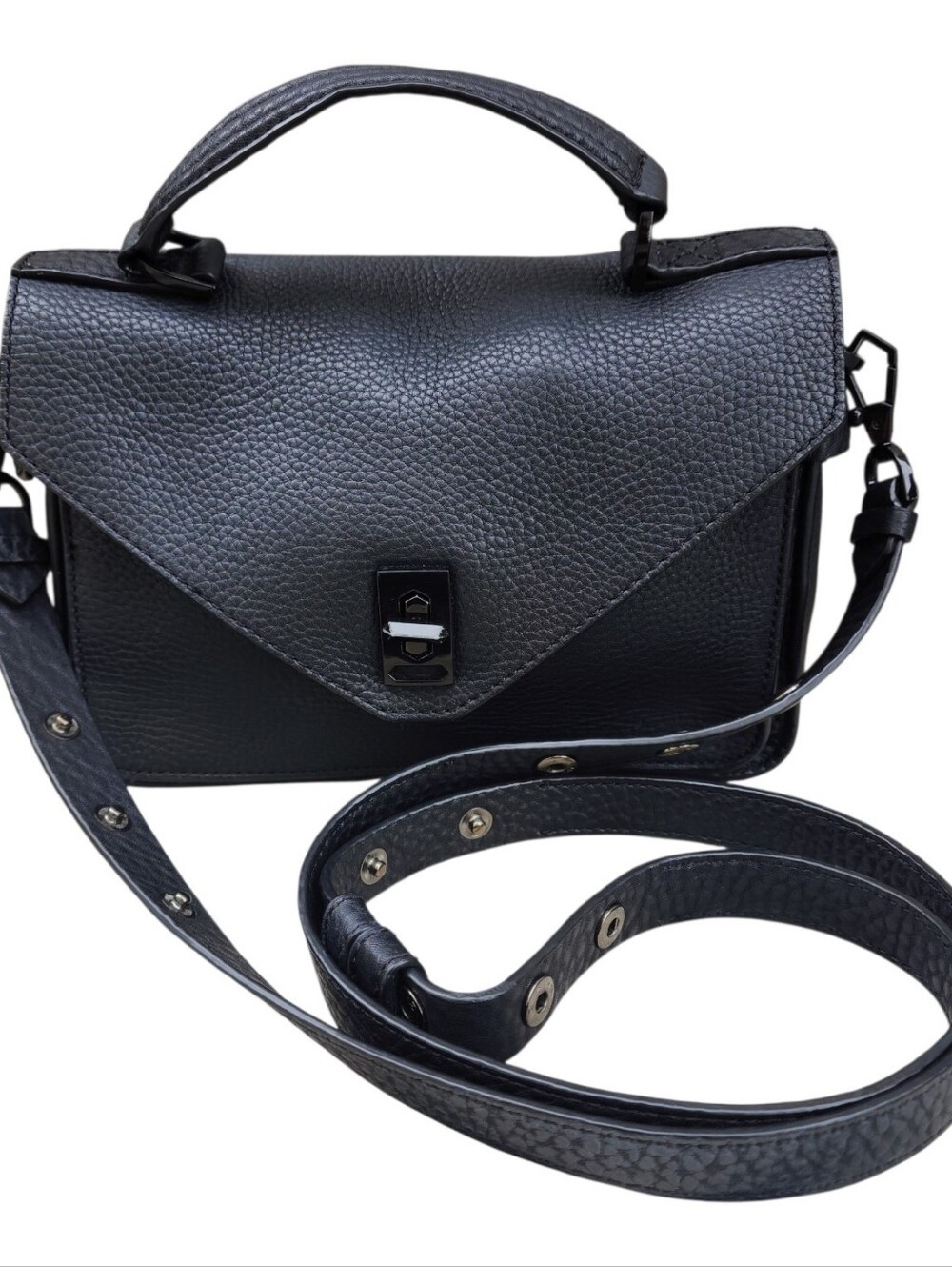 Rebecca Minkoff Darren Tan Top Zip Leather Crossbody Black Pebbled Leather